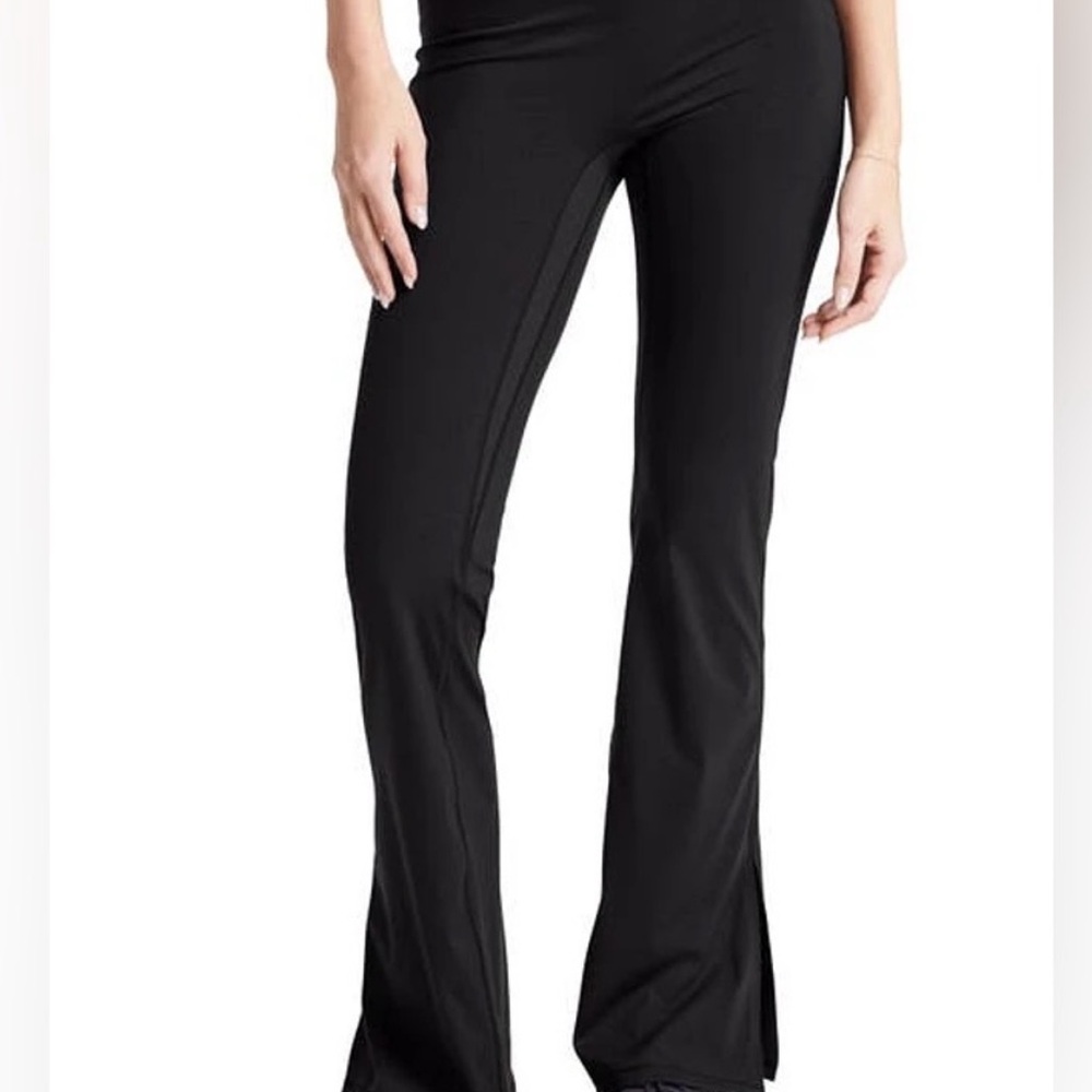 Bandier Jacquard Logo Waistband Black Flared Pants